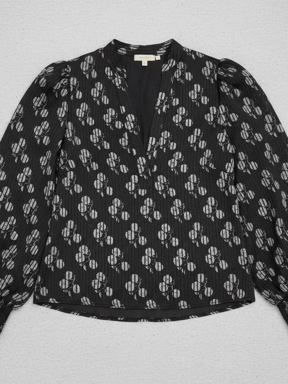 Alice + Olivia Sheila Black Floral Burnout Satin Henley Blouse | Size M - Picture 4 of 8
